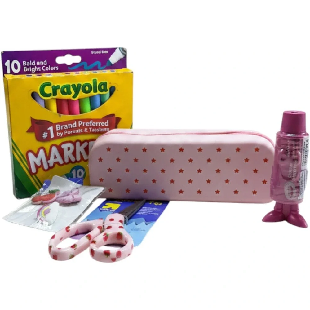Crayola Marker Sharpener Pink Silicone Pencil Case Charms Strawberry Scissor Set